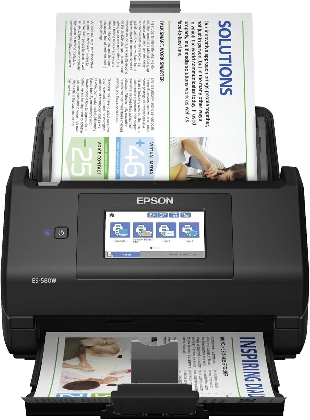 Epson Workforce ES-580W Wireless Color Duplex Desktop Document Scanner for Computers Including PC and Mac with 100 Sheet ADF Auto Feeder and Intuitive 4.3 in Touchscreen, Black