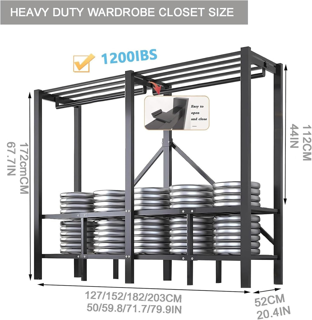 68in Heavy-Duty Portable Wardrobe Closet Foldable Garment Rack with Cover, Freestanding Armoires for Hanging Clothes(127cm/50in)