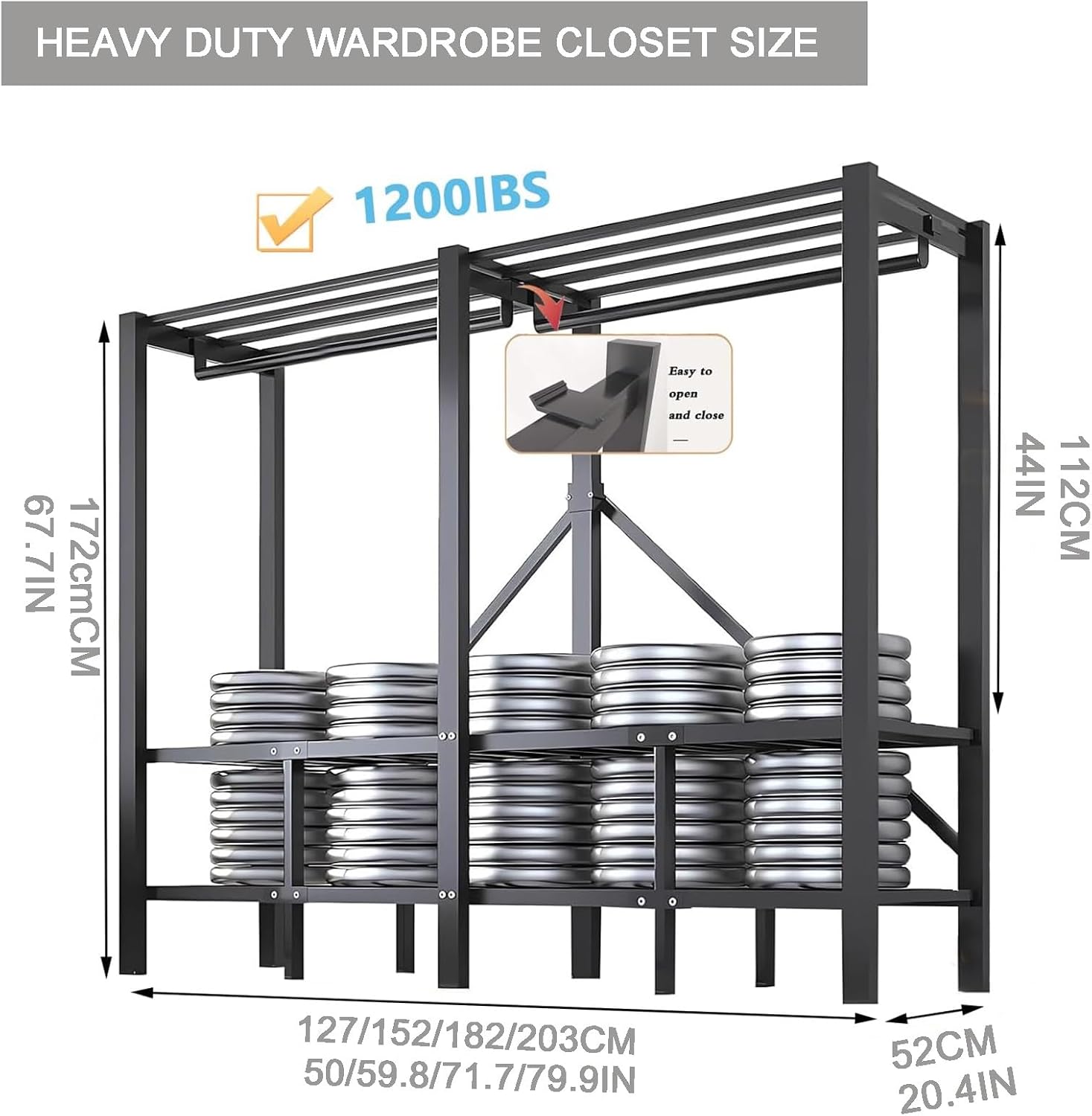 68in Heavy-Duty Portable Wardrobe Closet Foldable Garment Rack with Cover, Freestanding Armoires for Hanging Clothes(127cm/50in)