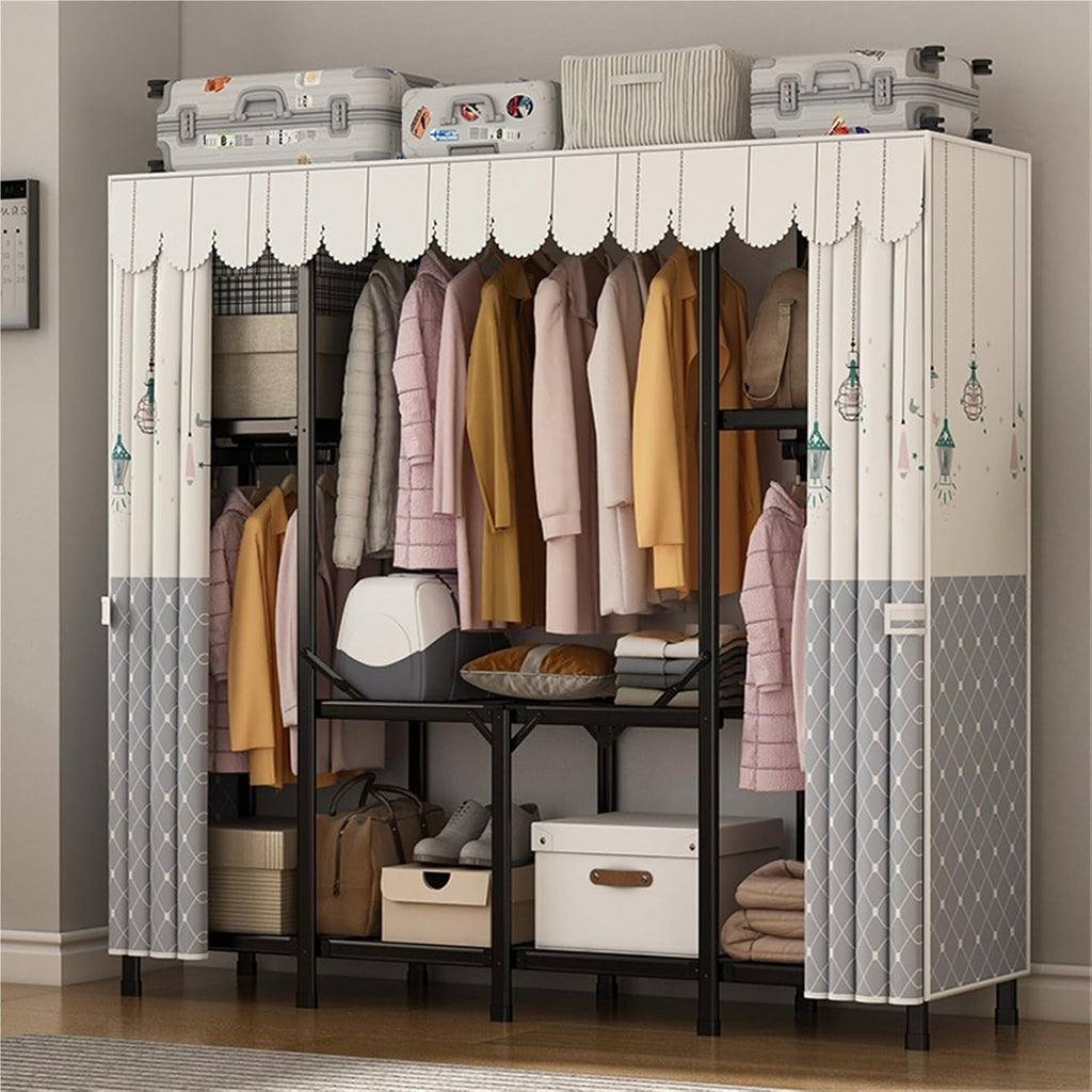 Heavy Duty Closet Organizer System,Clothes Rack With Cover Heavy Duty Clothing Racks,Freestanding Clothing Racks For Hanging Clothes,for Hanging Clothes & Storaging Bedding(Blue,150 * 45 * 165CM)