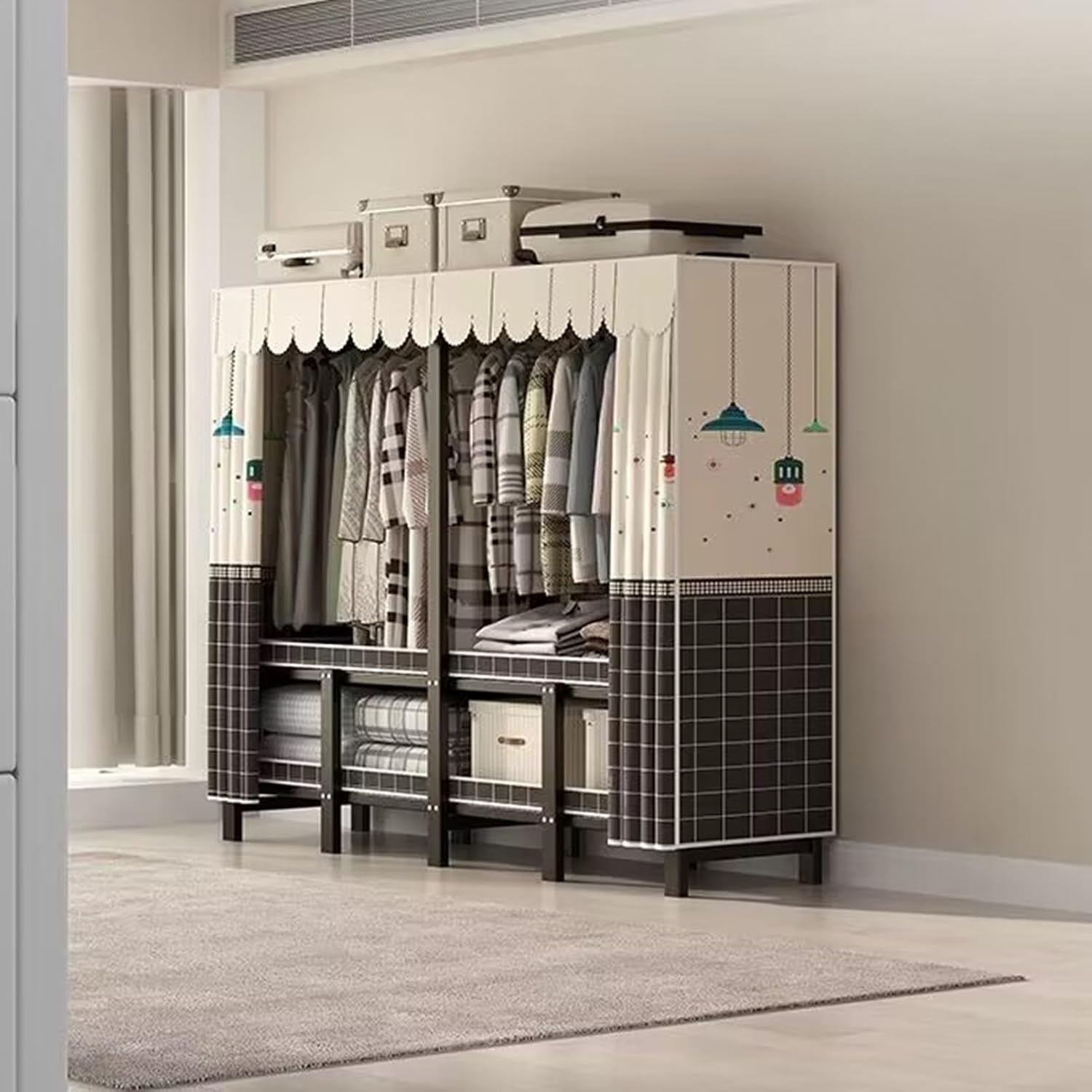Foldable Portable Closet Wardrobe Rack - Portable Wardrobe Closet Rack,1100lbs,Heavy-Duty Foldable Garment Rack With Cover，Freestanding Clothes Organizer System ( Color : B , Size : 73*50*170cm )