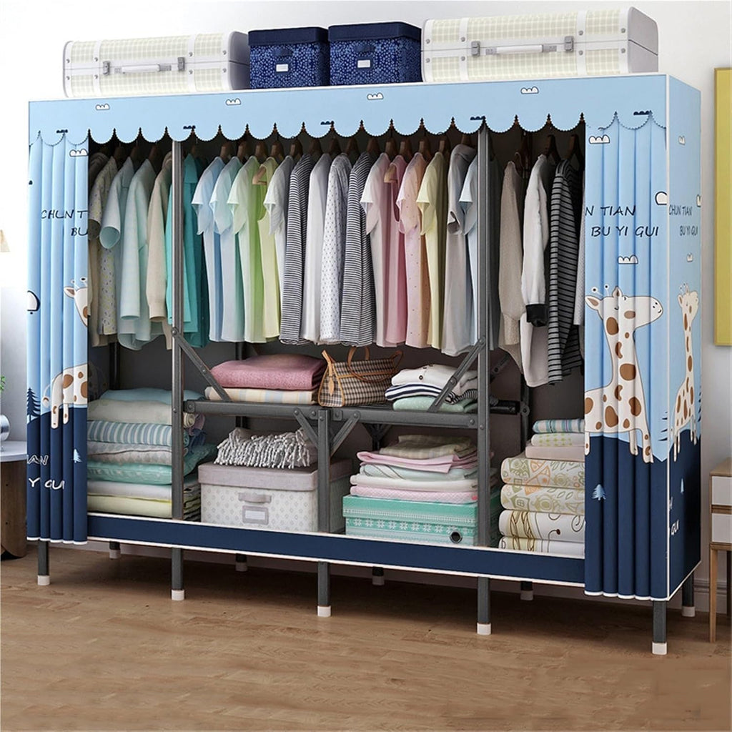 Heavy Duty Closet Organizer System,Clothes Rack With Cover Heavy Duty Clothing Racks,Freestanding Clothing Racks For Hanging Clothes,for Hanging Clothes & Storaging Bedding(Blue,150 * 45 * 165CM)