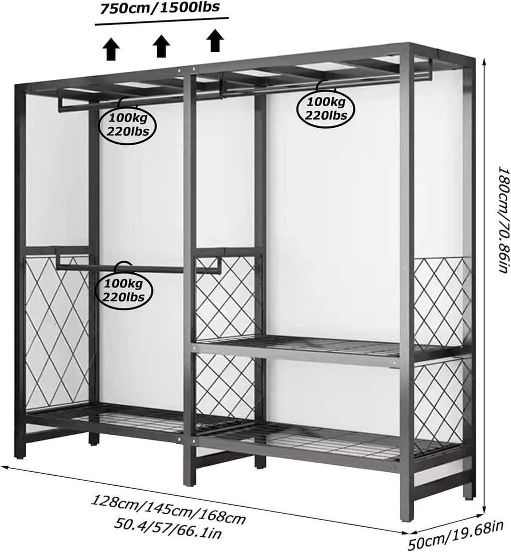 Portable Freestanding Closets Wardrobe - Heavy Duty Foldable Wardrobe Rack With Cover, Width 19.68in, 1500lbs/Large-capacity Wardrobe Clothing Organization System For Bedroom And Living Room ( Color :