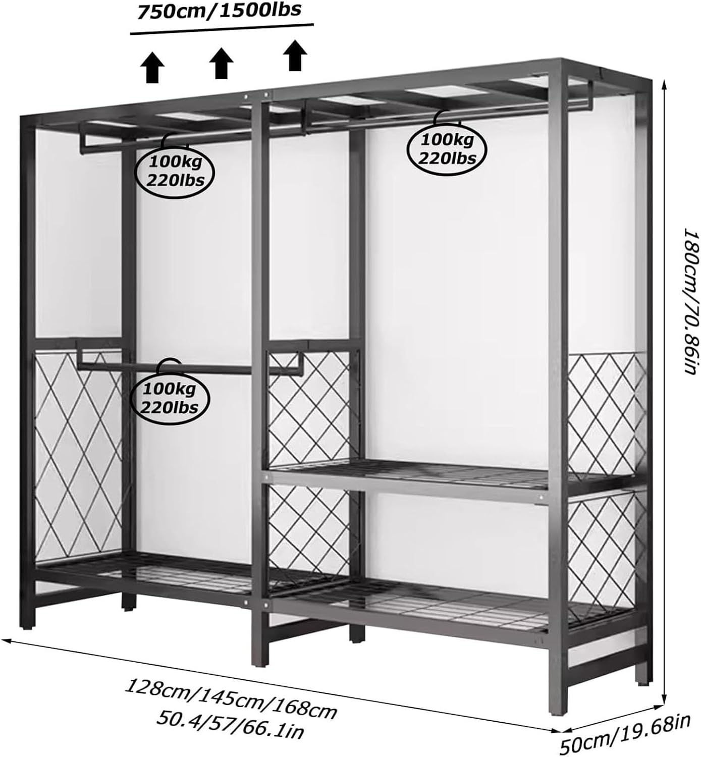 Portable Freestanding Closets Wardrobe - Heavy Duty Foldable Wardrobe Rack With Cover, Width 19.68in, 1500lbs/Large-capacity Wardrobe Clothing Organization System For Bedroom And Living Room ( Color :