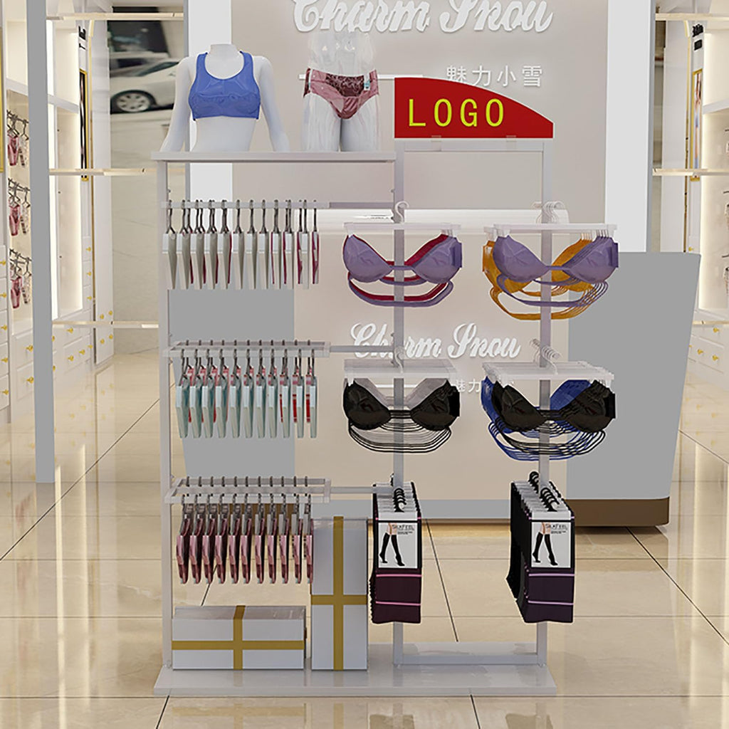 Underwear Display Stands, Freestanding Clothing Store Boutiques Retail Lingerie Garment Rack, Coat Rack Stand Commercial Shelves for Socks Bra Panties Scarves STO(White