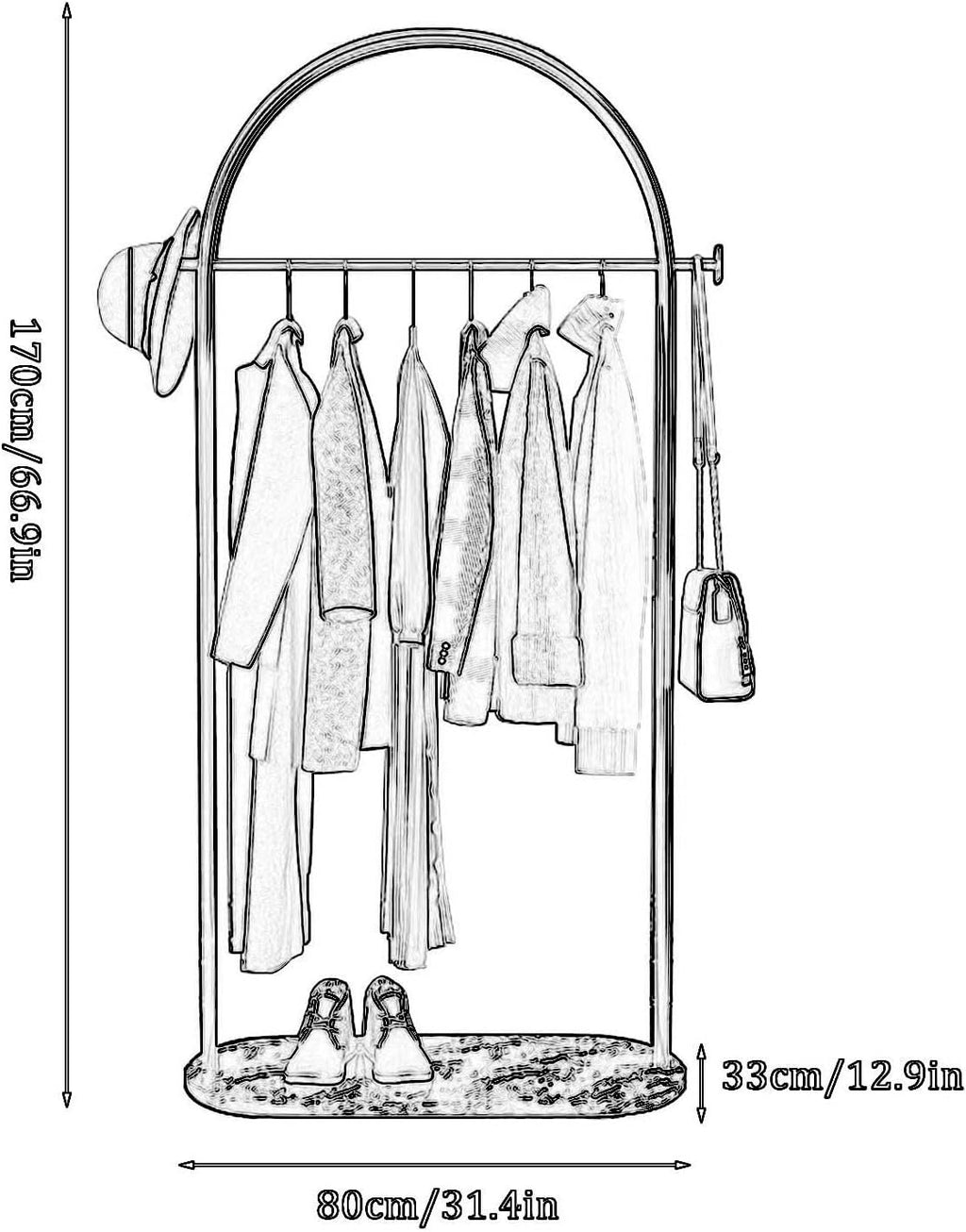Floor-Standing Solid Wood Rotating Coat Rack，Portable Metal Garment Rack with Bottom Storage - Stylish Hanging Clothes Organizer for Bedroom & Living Room - Ideal for Coats, Skirts, Shirts &