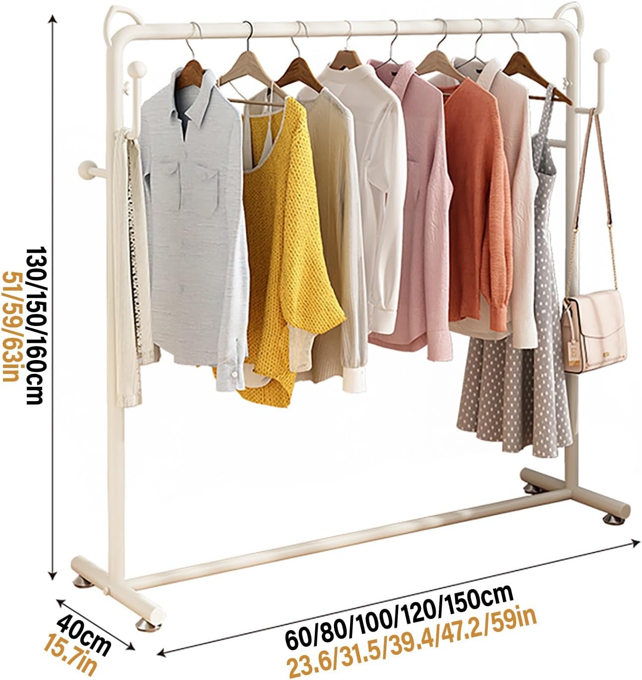 Clothes Rack For Hanging Clothes,Garment Rack With Hook Up,Metal Clothing Racks For Hanging Coats, Dresses, Shirts,Stable Base,Portable Hanger Rack(60x160cm/23.6x63in)