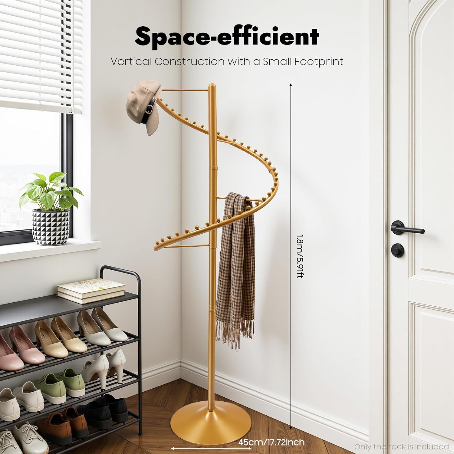Spiral Rotating Clothing Rack, 360° Spiral Retail Round Garment Rack with 38 Ball, 71inch Freestanding Metal Hanging Clothing Display Stand for Bedroom Living Rooms Stores, Gold
