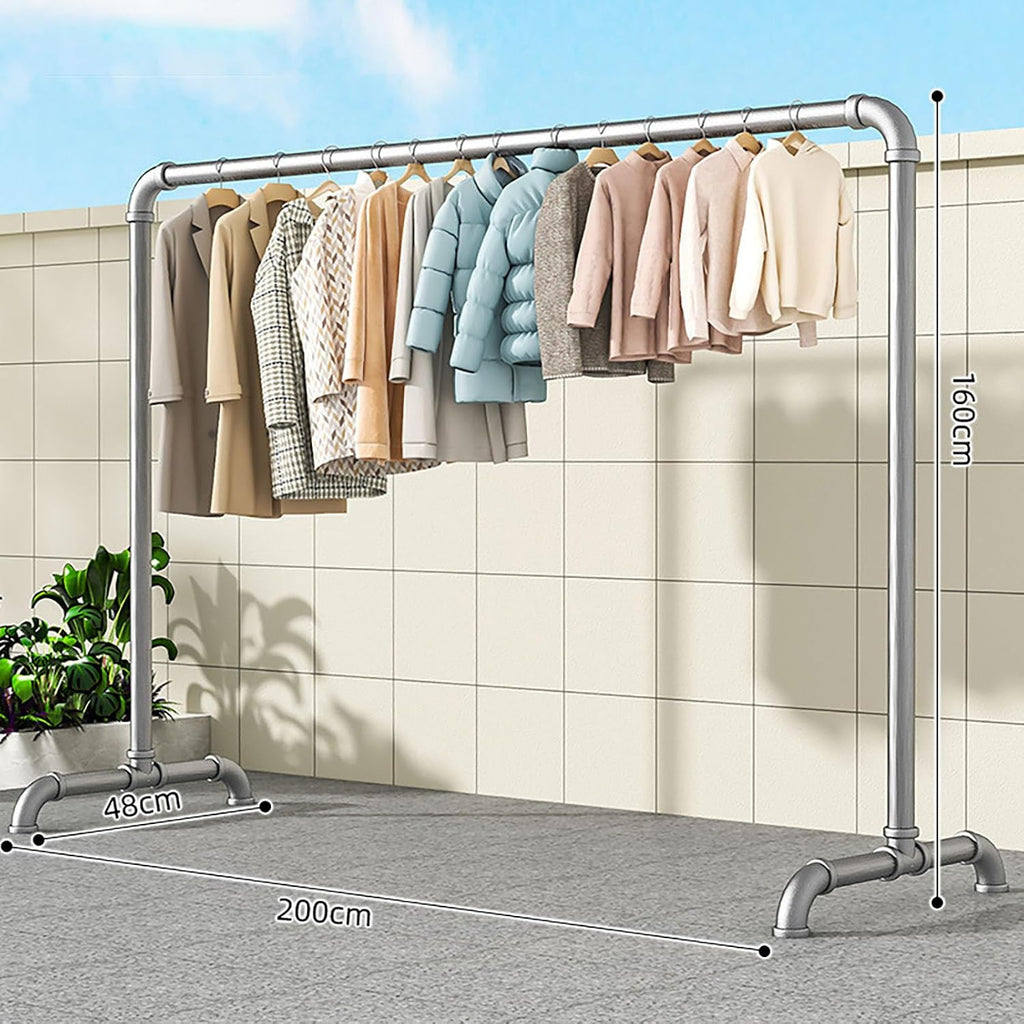 Portable Clothes Rack, Freestanding Metal Garment Rack with Stable Base, Industrial Pipe Design for Hanging Coats, Skirts, Shirts, Sweaters, Indoor & Outdoor Use (2x1.6m)