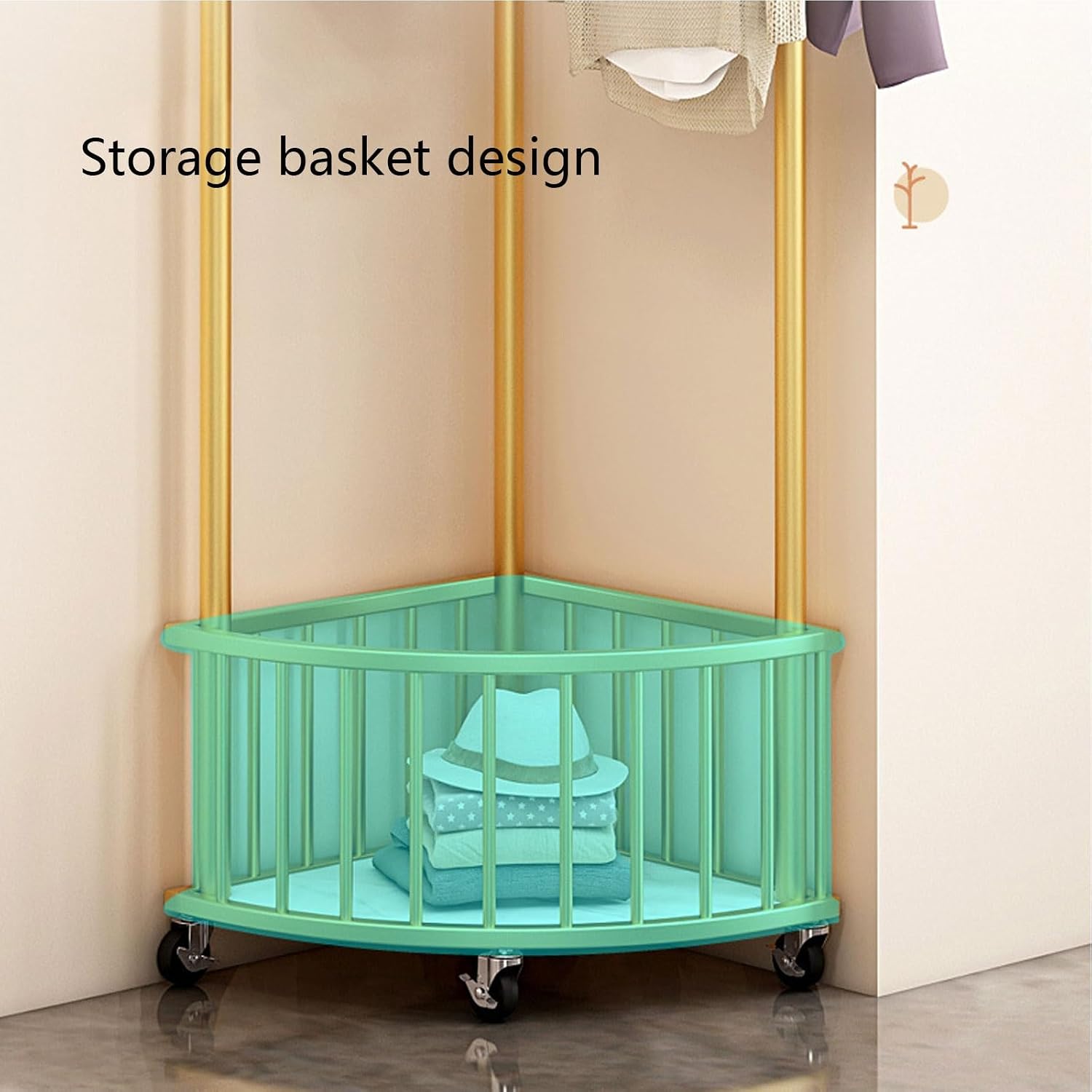 Standing Clothe Rack Corner Clothing Rack Free Standing Garment Hanging Rails Coat Rack Stand with Storage Basket/Wheel Portable Clothes Rack, for Dresses, Coats, Shirts (Color : White)