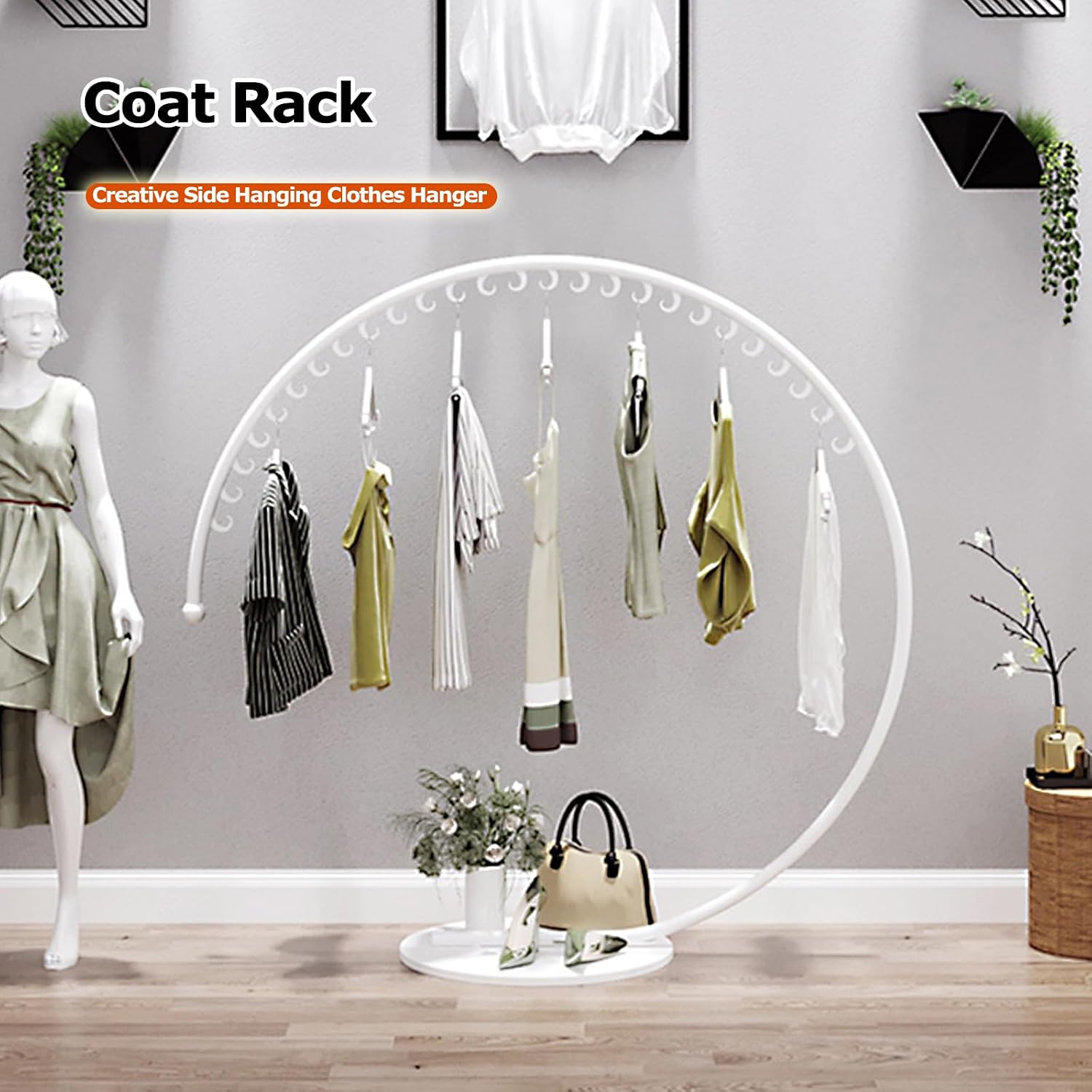 Clothing Store Industrial Display Stands, Clothes Rail, Metal Clothes Rail, Freestanding Garment Rack Hanger, 110 Lb Total Max, Clothes Rail Heavy Duty, Han(C-120x130cm