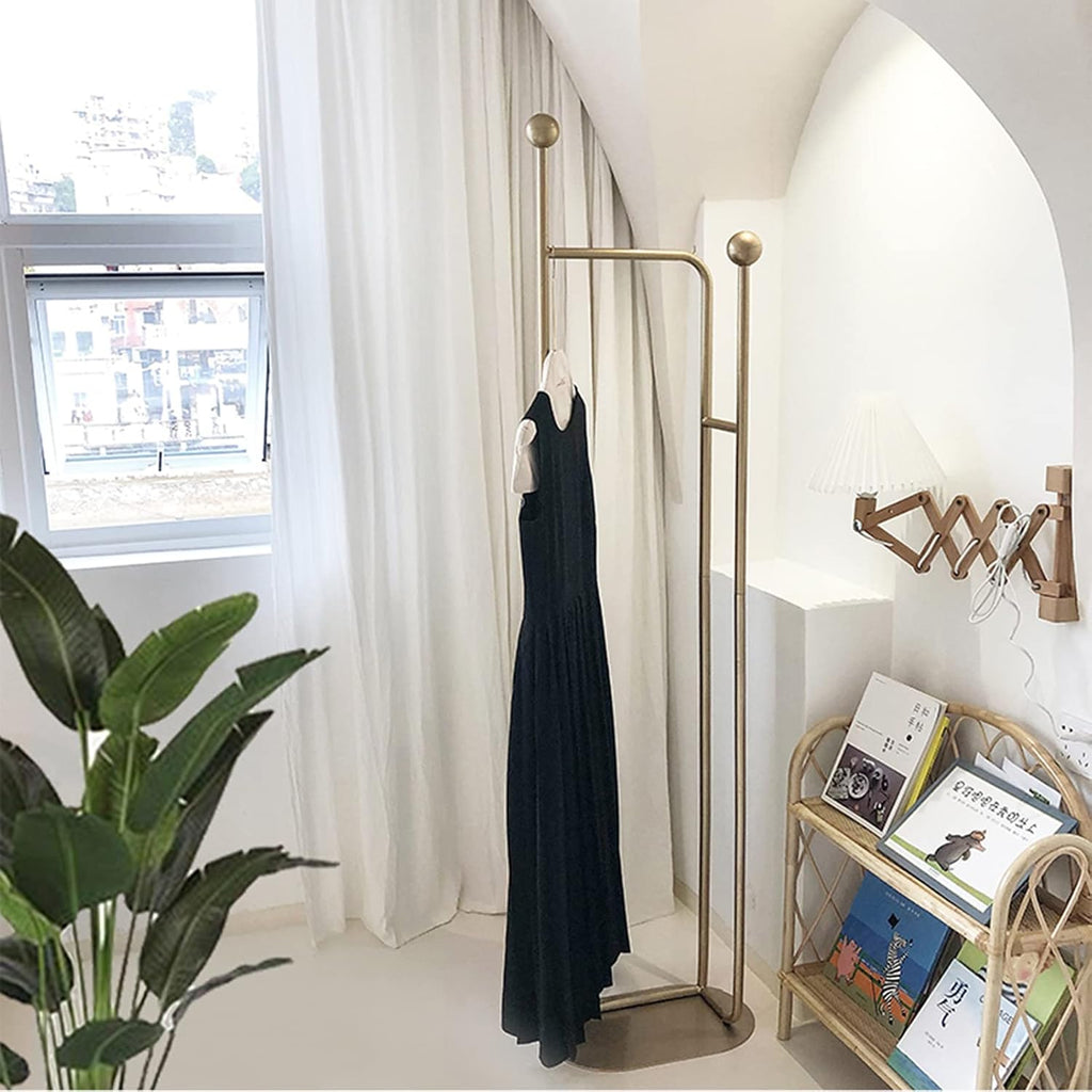 Heavy Duty Coat Rack, Garment Rack Modern Metal Clothing Rack with Shelves Freestanding Coat Rack for Bedroom Hallway and Living Room Easy to Assemble Clothes Rail Small Space (Gold)