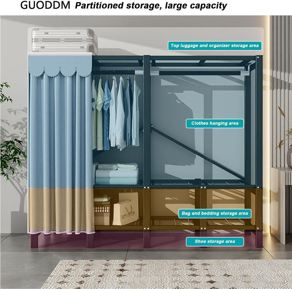 THEGA Heavy-Duty Foldable Garment Rack with Cover - Freestanding Clothes Organizer System, Foldable Portable Closet Wardrobe Rack - Portable Wardrobe Closet Rack,1100lbs(Size:190 * 50 * 170cm)