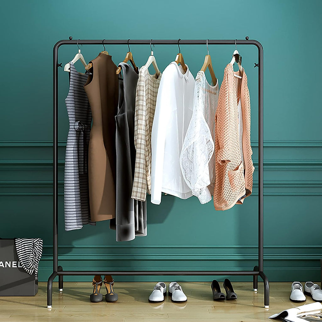 Clothing Rack with Shelves,Free-Standing Garment Rack, with Top Rod Organizer Shirt Towel Rack and Lower Storage Shelf for Boxes Shoes Boots