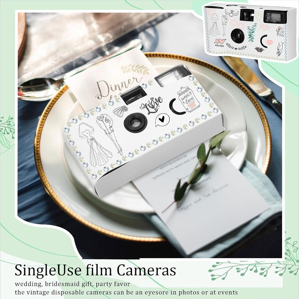 Copkim 8 Pack Disposable Camera for Wedding 35 mm Film Single Use Camera with Flash Disposable White Cameras One Time DIY for Wedding Anniversary, Travel, Camp, Party Supply