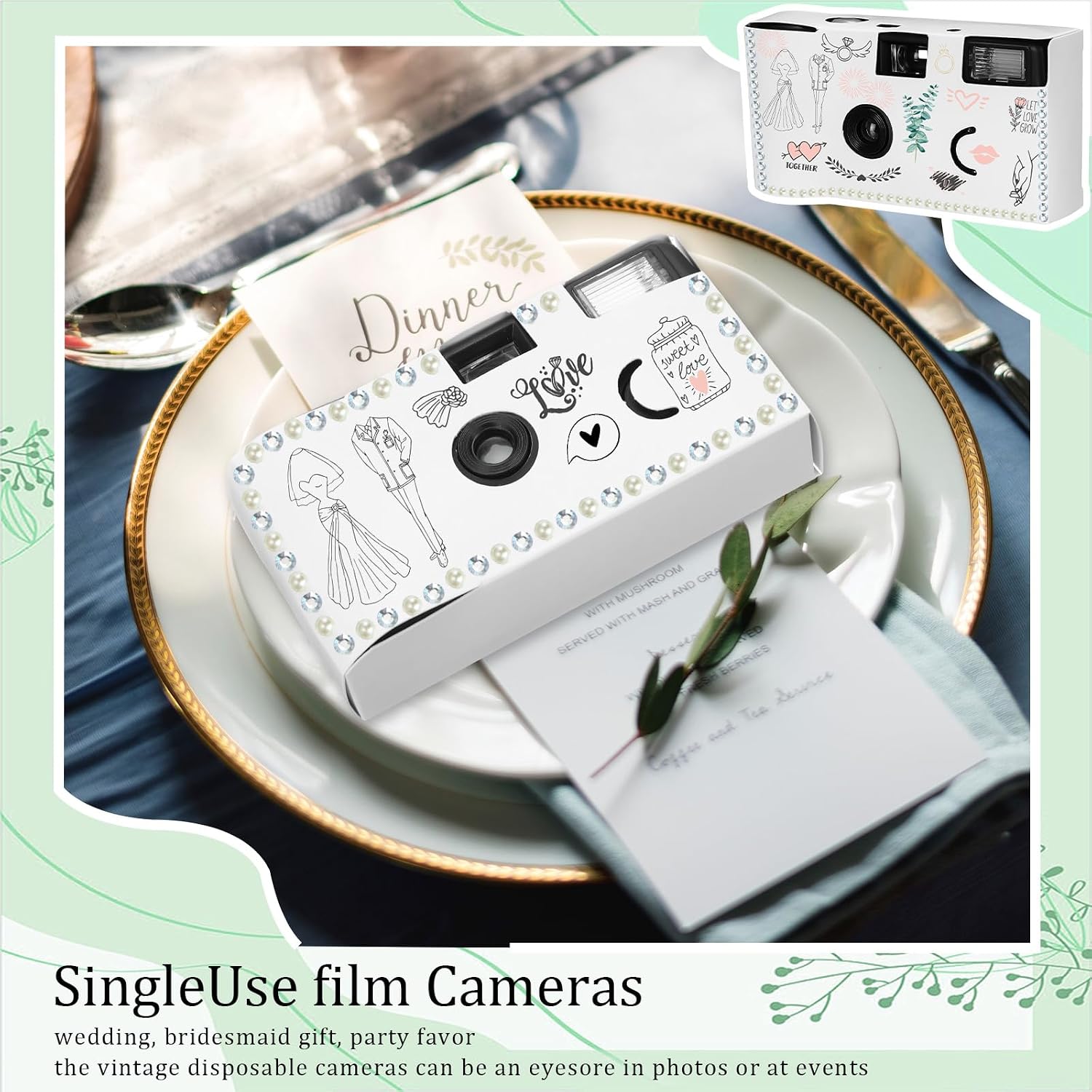 Copkim 8 Pack Disposable Camera for Wedding 35 mm Film Single Use Camera with Flash Disposable White Cameras One Time DIY for Wedding Anniversary, Travel, Camp, Party Supply