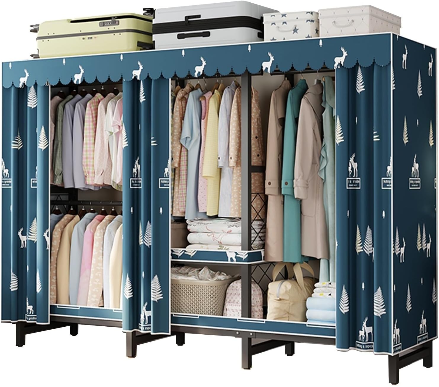 Heavy Duty Rolling Garment Rack With Cover, Foldable Clothing Rack, Portable Freestanding Closets Wardrobe , Metal Armoires, Foldable Portable Closet Wardrobe Rack, Portable Closet With Cover(Size:215