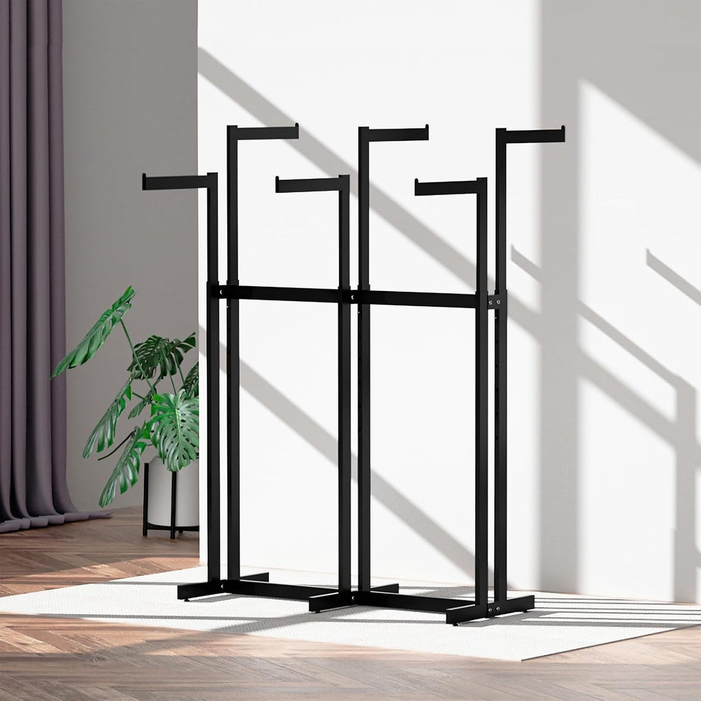 Clothing Racks - Metal Garment Racks for Retail Display Hanging Clothes, Heavy Duty Gold Commercial Clothing Display Rack with Wheels, FreeStanding Sturdy C(Black