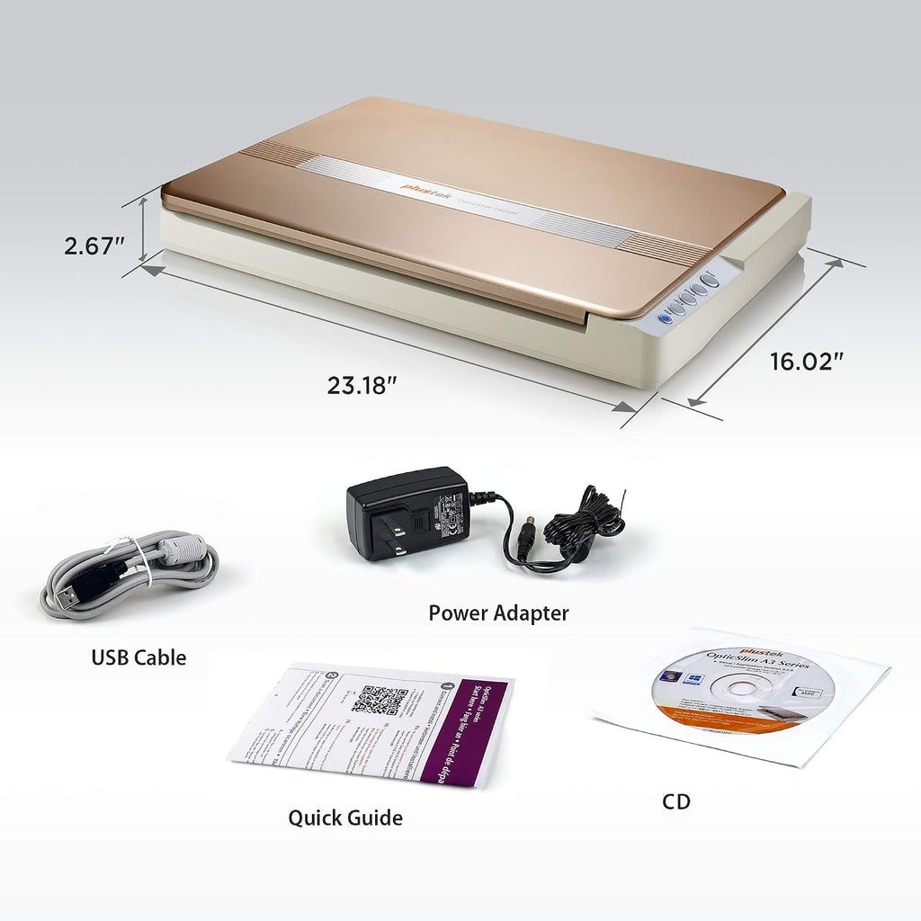 Plustek OpticSlim 1680 - High Speed Large Format Flatbed Scanner, scan Tabloid Size in 3 Seconds. Dual View Function Enable You to Quickly Check the Image Adjustment Effect