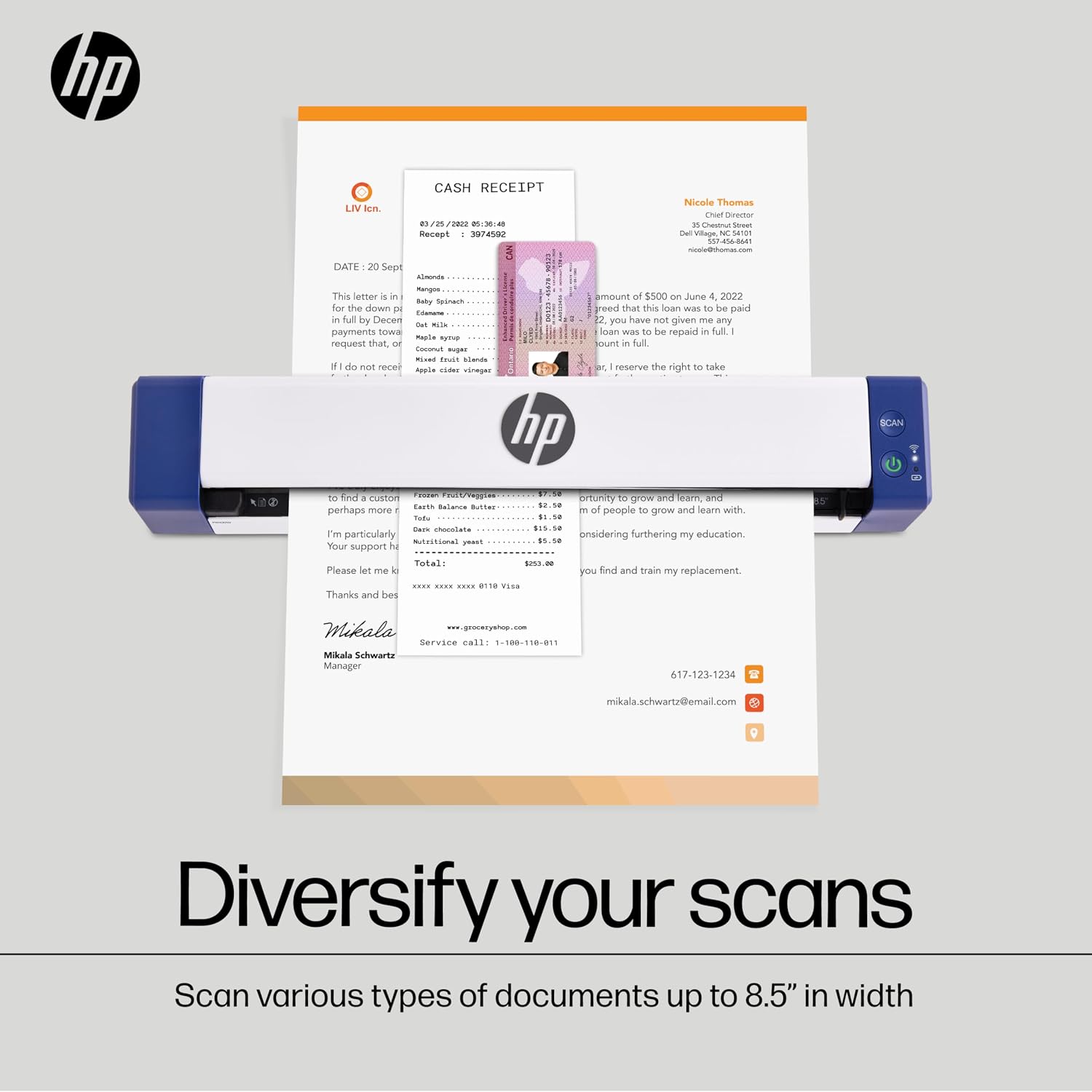 HP PS100W Portable Document Scanner - Wi-Fi & USB, 300 DPI, 8.5x14 in - Mobile Scanner for On-the-Go Use - Office Electronics for Home & Office - Compatible with Mac & Windows PC and Laptop
