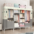 Extra Large Wardrobe Closet With Wheels Heavy Duty Metal Garment Rack Free-Standing Rolling Clothes Rack With Cover For Bedroom (Color : B, Size : 200x45x170cm)