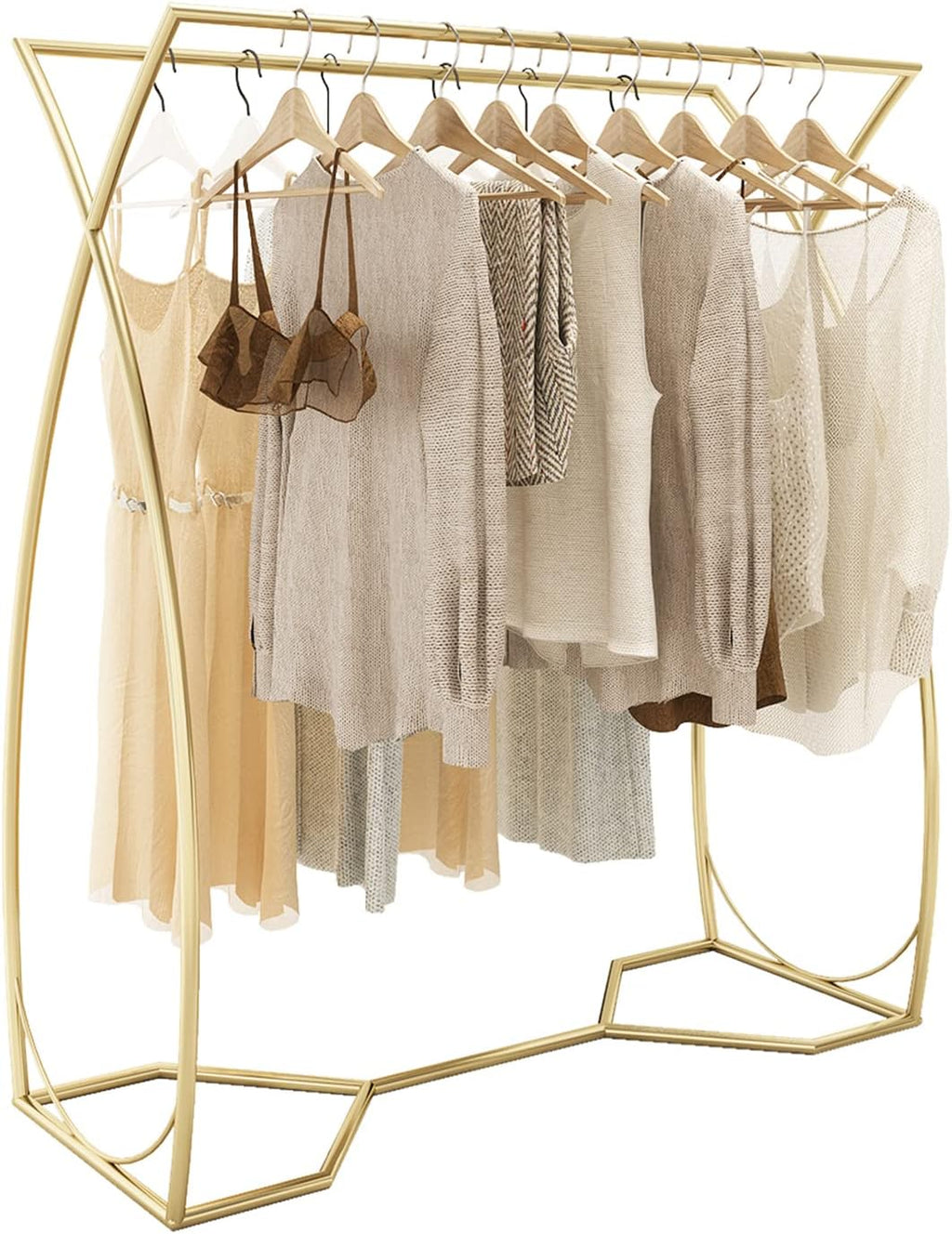 Metal Garment Rack, Freestanding Metal Clothes Rail, Double-Pole Bedroom Clothing Rack for Coats, Sweaters, Shirts, Gold, 120 * 45 * 140CM(Size:120 * 45 * 140CM,Color:Gold)