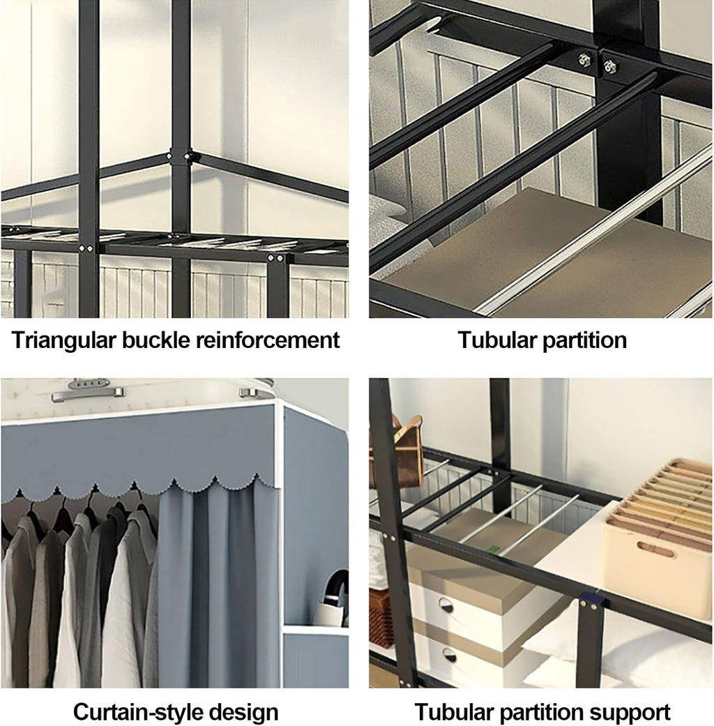Foldable Wardrobe Closets Heavy Duty Garment Rack With Cover Metal Clothing Racks Freestanding Covered Clothes Rack Organizer Enclosed Armoires For Bedroom(B,130x45x170cm/51x18x67inch)