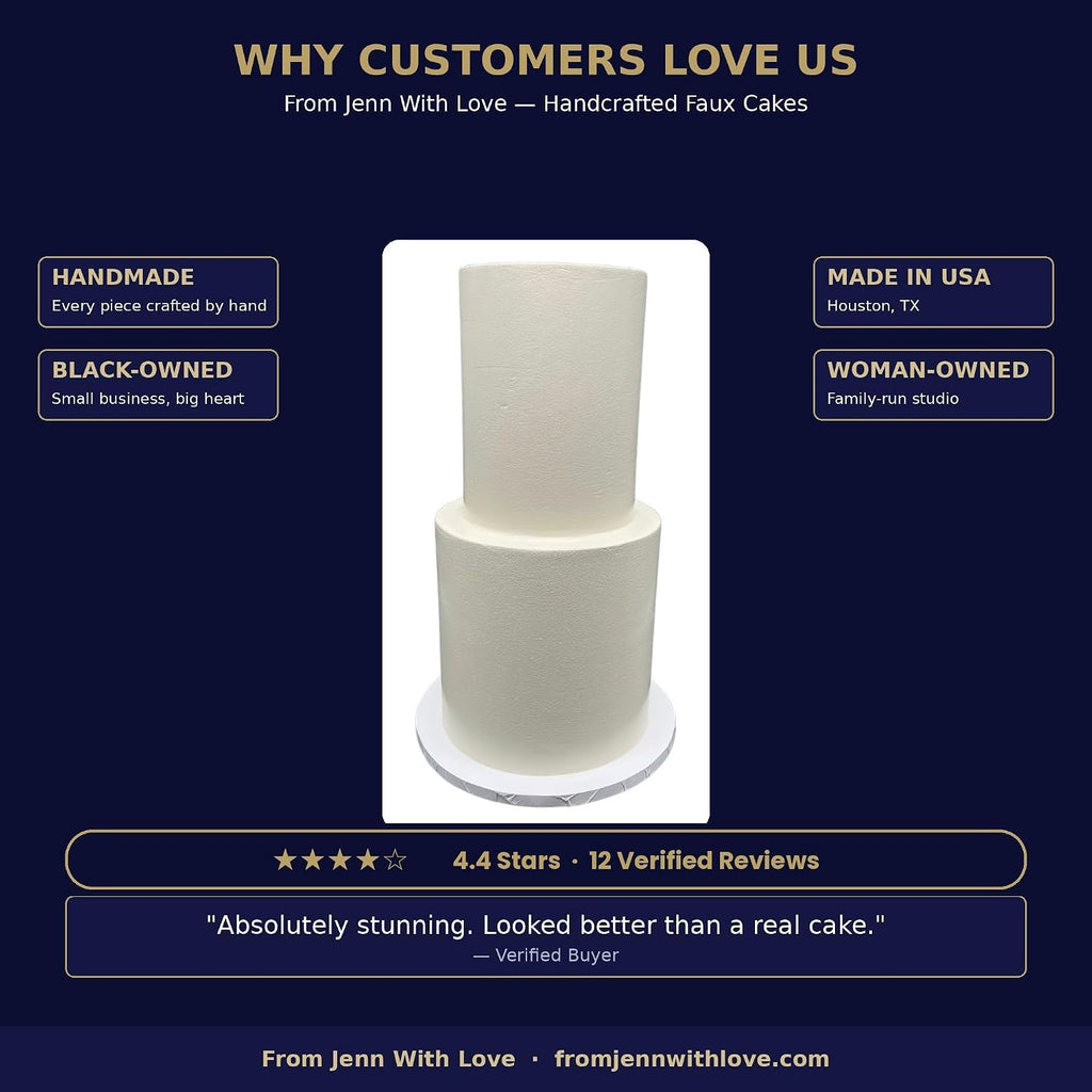 FromJennWithLove 2 Tier Fake Wedding Cake, 16' Tall Handcrafted Ivory Display Cake – 4-Day Artisan Process, Made in USA – Reusable Centerpiece for Weddings & Special Events