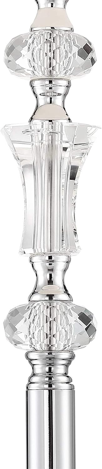 360 Lighting Montrose Glam Standing Floor Lamps 61' Tall Set of 2 Polished Steel Silver Crystal Glass White Fabric Drum Shade Decor for Living Room Reading House Bedroom Office
