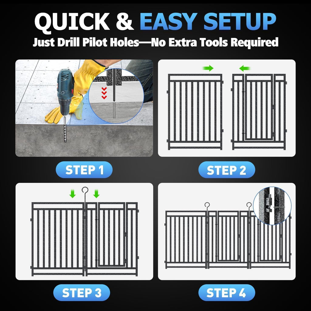 36ft (L) × 47in (H), 14 Panels & 2 Gates Removable Pool Fence, Robust In-Ground Safety Fence for Pools, Pets & Children, Weatherproof Metal Pool Fence with Double-Lock Gate