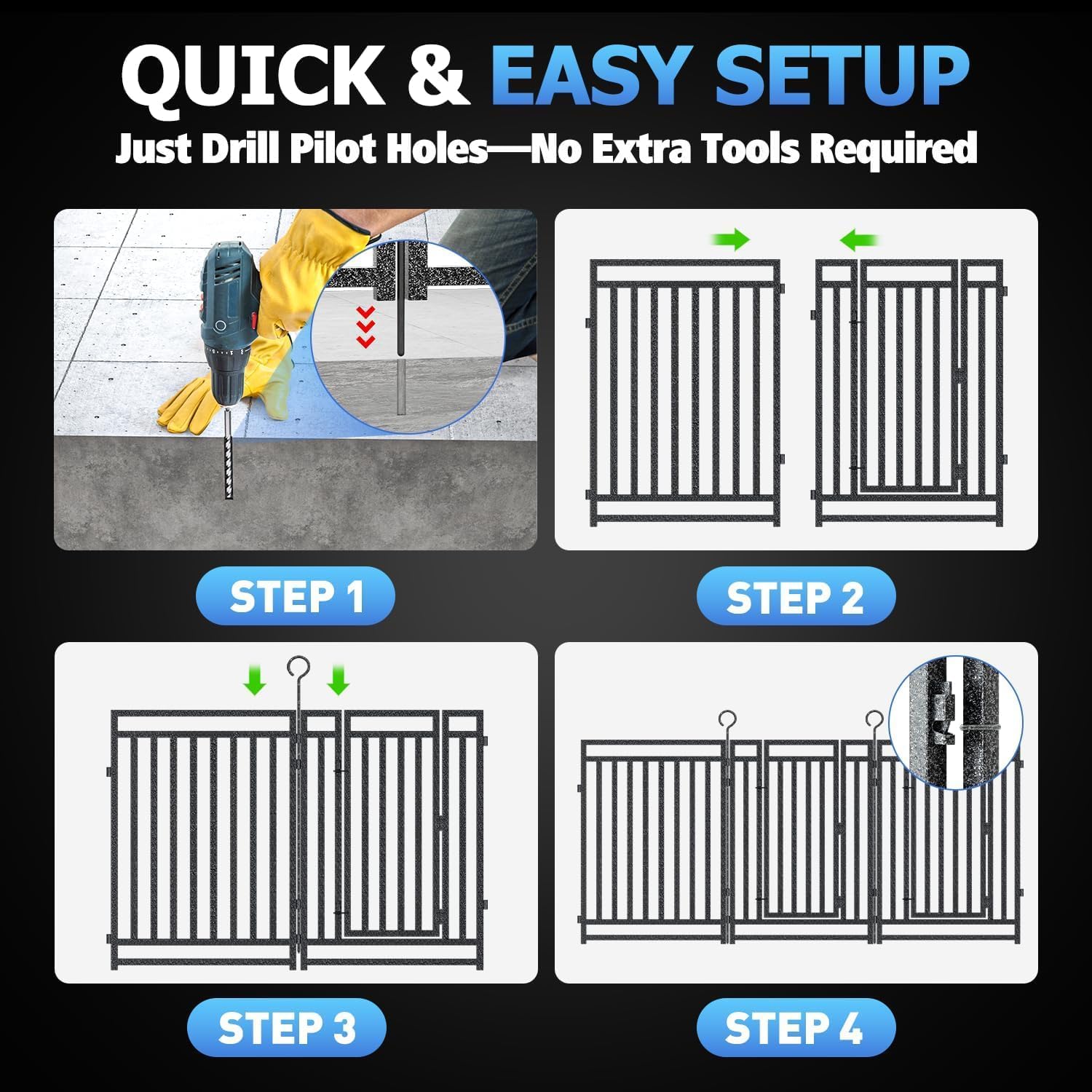36ft (L) × 47in (H), 14 Panels & 2 Gates Removable Pool Fence, Robust In-Ground Safety Fence for Pools, Pets & Children, Weatherproof Metal Pool Fence with Double-Lock Gate
