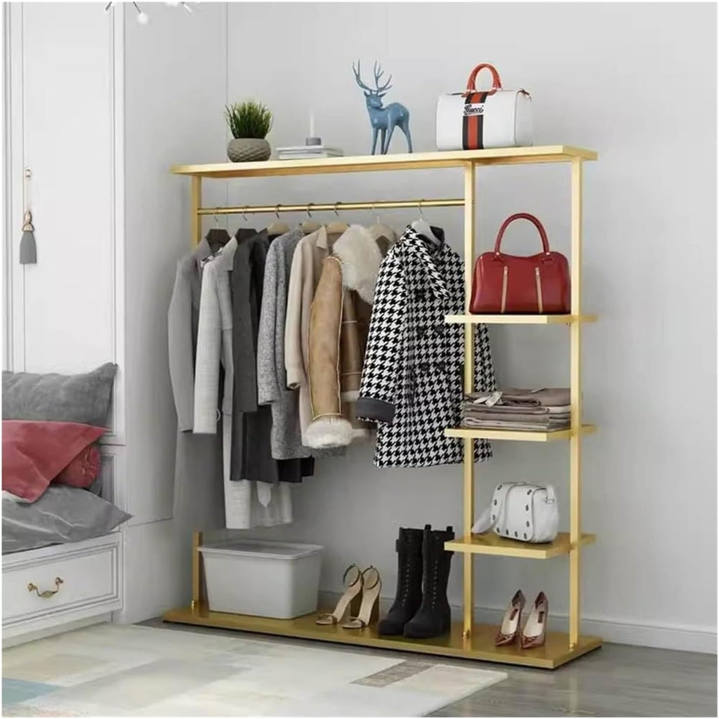 Metal Clothes Rack with 5-Tier Shelves, Heavy Duty Free-Standing Garment Racks Clothing Rack with Shelves Clothes Organizer for Boutique Store(Gold,120x35x155cm)