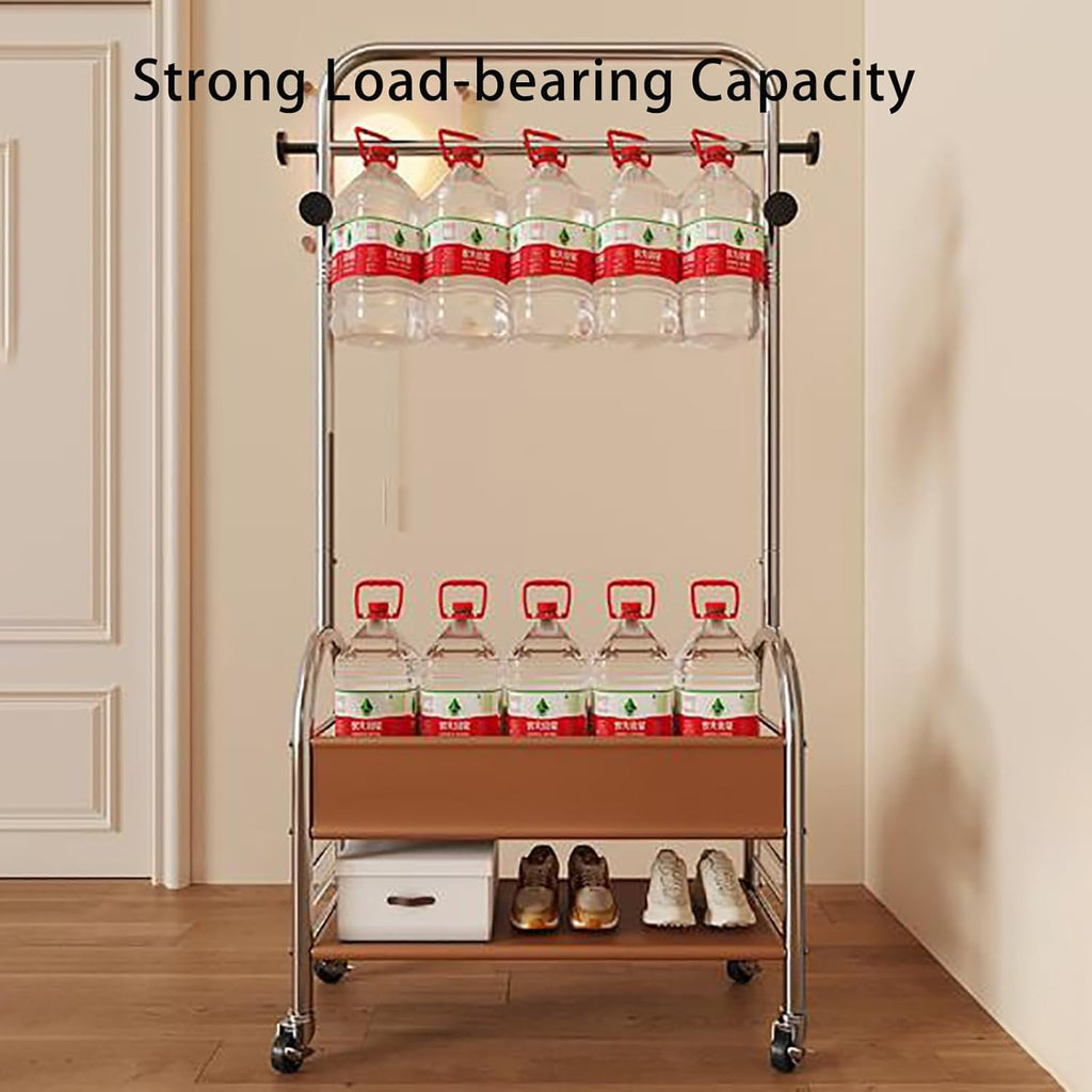 Clothing Rack for Hanging Clothes with Hooks- Freestanding Metal Garment Rack, Rolling Mobile Storage with Bottom Shelf, Multi-Functional for Coats, Shirts, Dresses-Easy Assembly(A,23.6in)