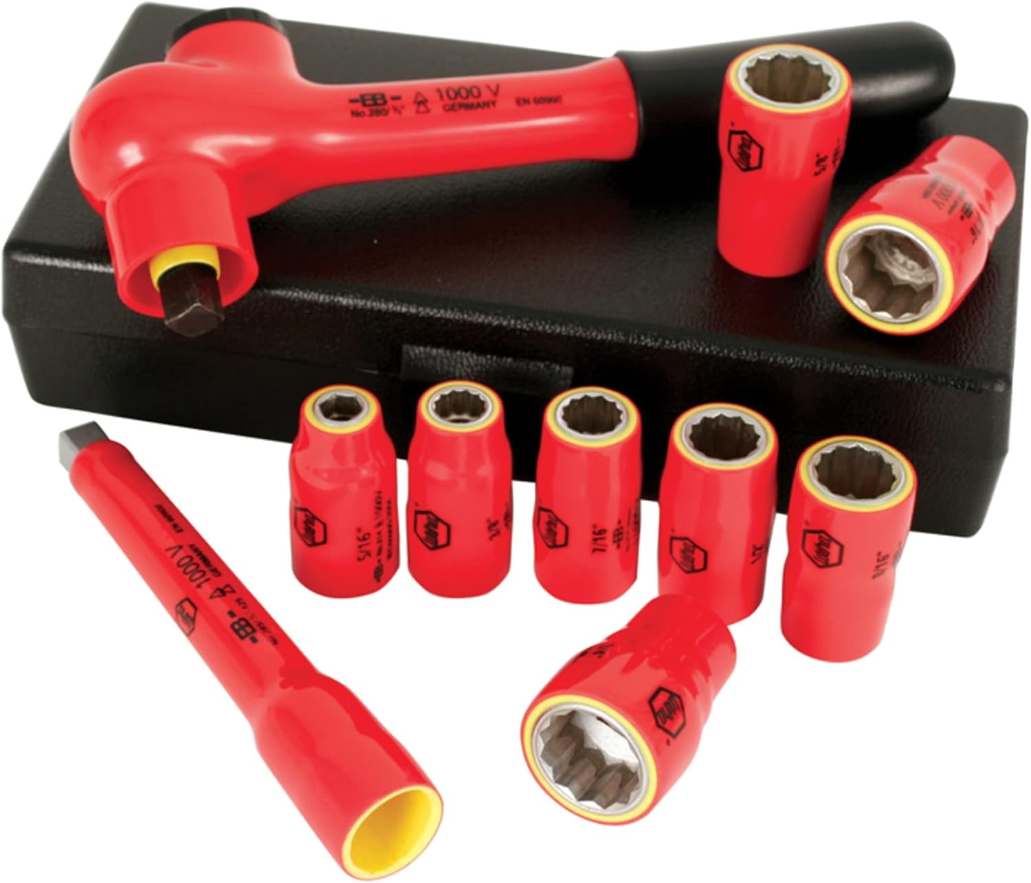Wiha 31493 Drive Socket Set, Inch, 3/8-Inch, 1000 Volt, 10 Piece