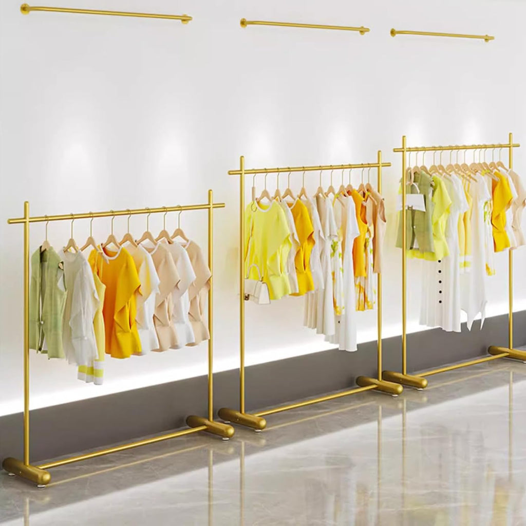 Heavy duty Garment rack Gold Metal Clothing Rack For Bedroom And Boutique Commercial Heavy Duty Clothes Rail For Hanging And Display Clothes Freestanding Single Rod Coat Rack Easy To Assemble ( 120X4