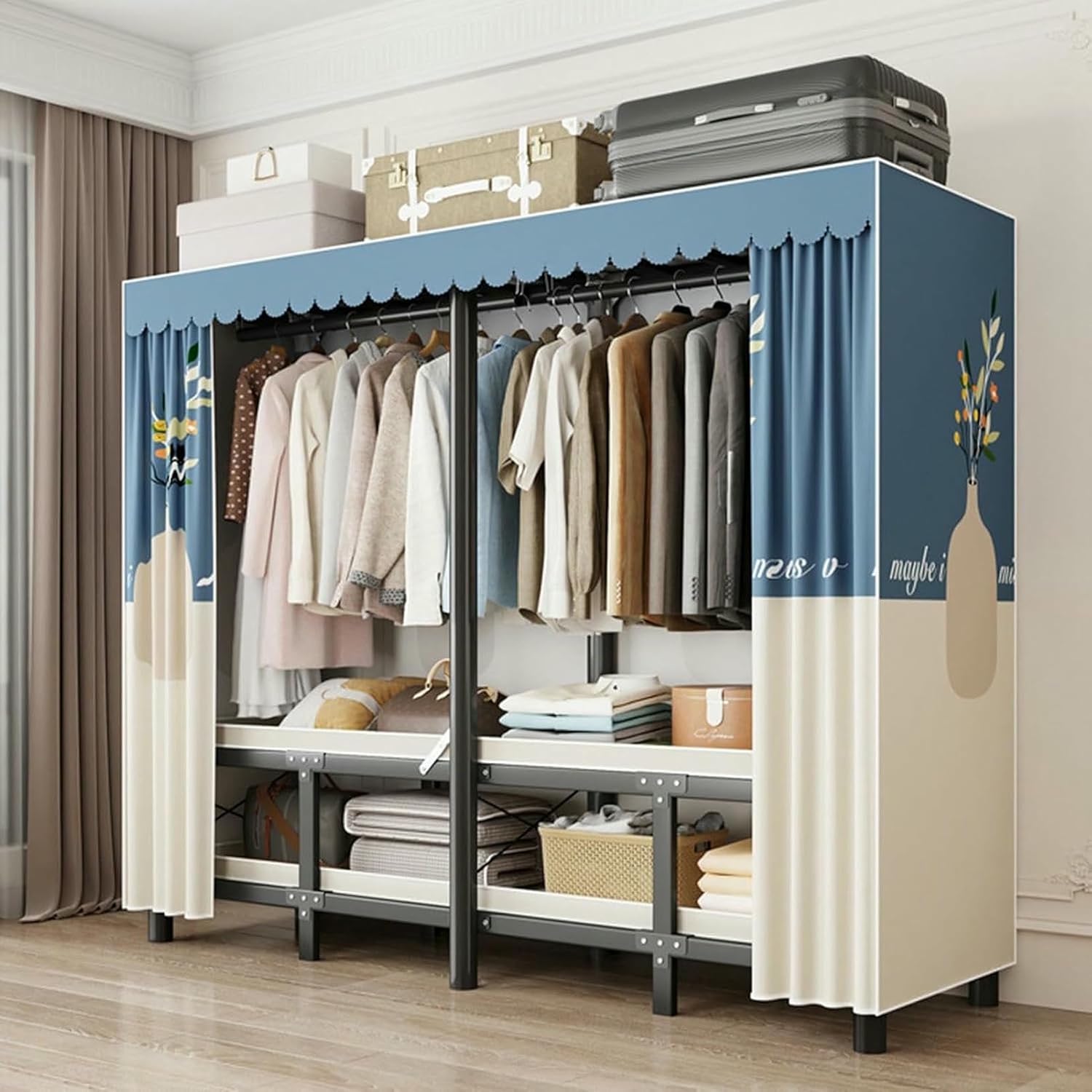 Portable Closet Wardrobe,Steel Tube Clothes Storage Organizer,Sturdy Large Wardrobe Closet,for Bedroom Free Standing Clothes Rack with Cover(Color 5) Rack