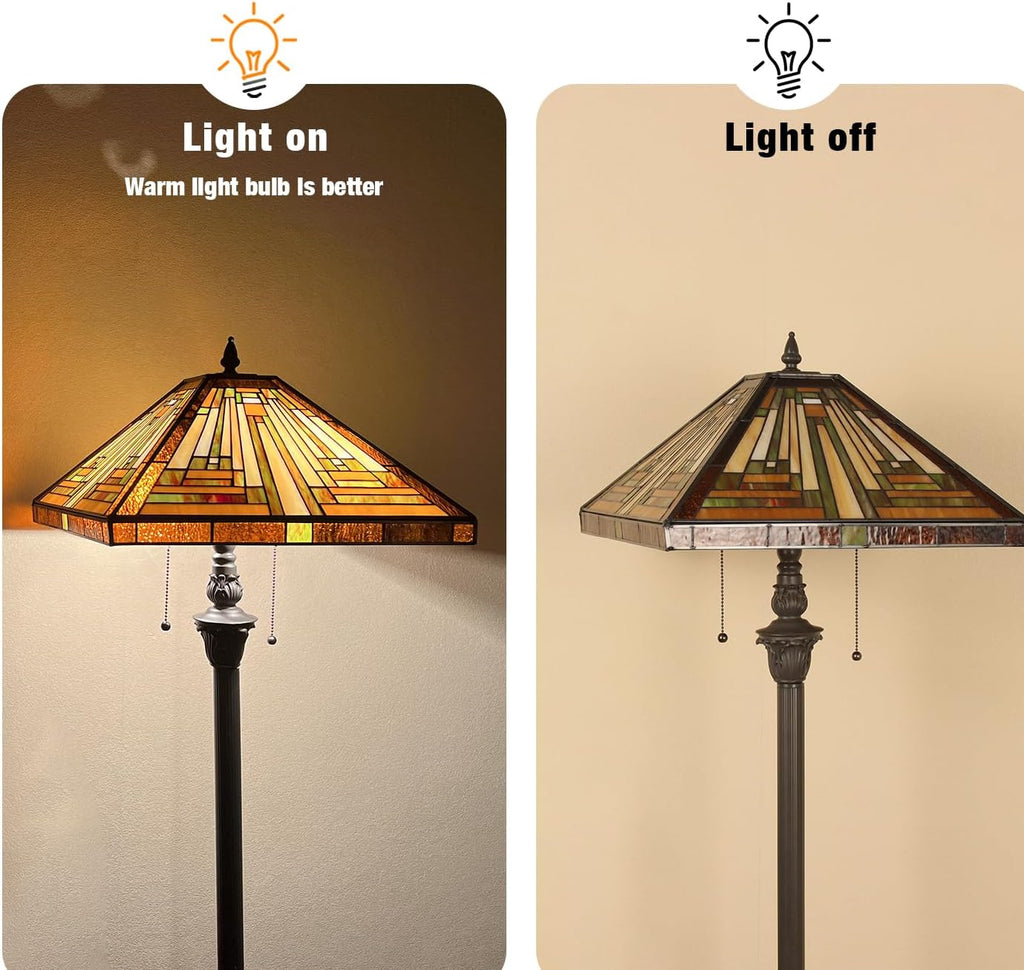 Capulina Tiffany Lamp Antique Amber Brown Stained Glass Floor Lamp 2-Light