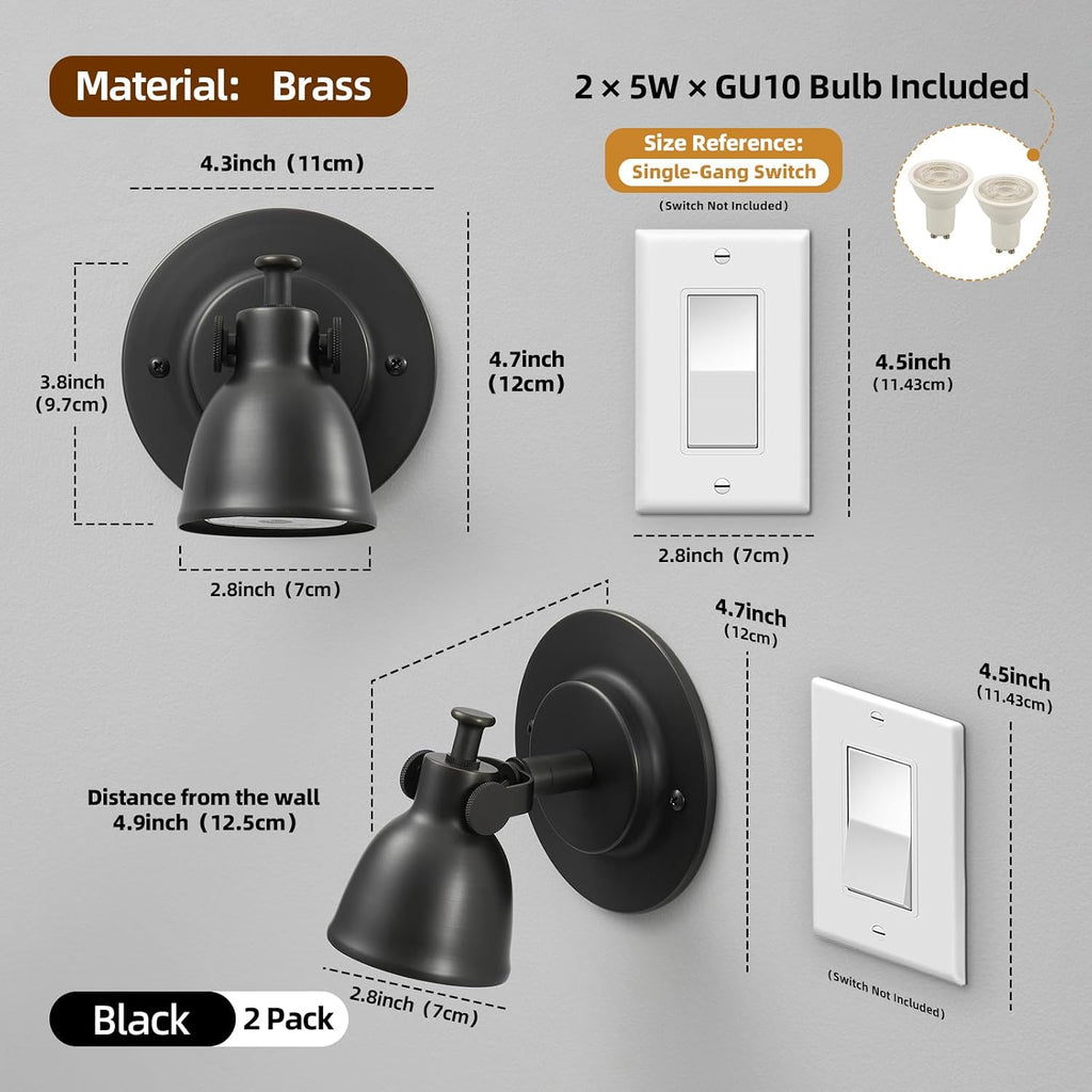Black Wall Sconces Set of 2 Hardwired - Brass Matte Dimmable Indoor Small Bell Lights Fixtures Decor Set of Two for Bathroom Vanity Bedroom Bedside Hallway Living Room Kitchen Picture Lamp
