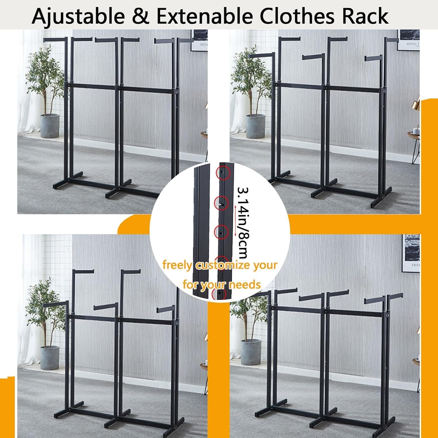 Clothing Racks - Metal Garment Racks for Retail Display Hanging Clothes, Heavy Duty Gold Commercial Clothing Display Rack with Wheels, FreeStanding Sturdy C(White