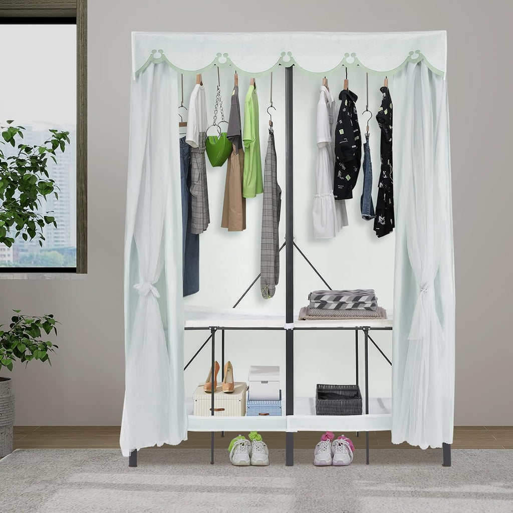 Portable Wardrobe Closet Rack, 1102lbs Heavy-Duty Foldable Garment Racks with Cover, Enclosed Curtain Armoires, for Hanging Clothes, Bedroom, 50 x 20.47 x 67.72inch