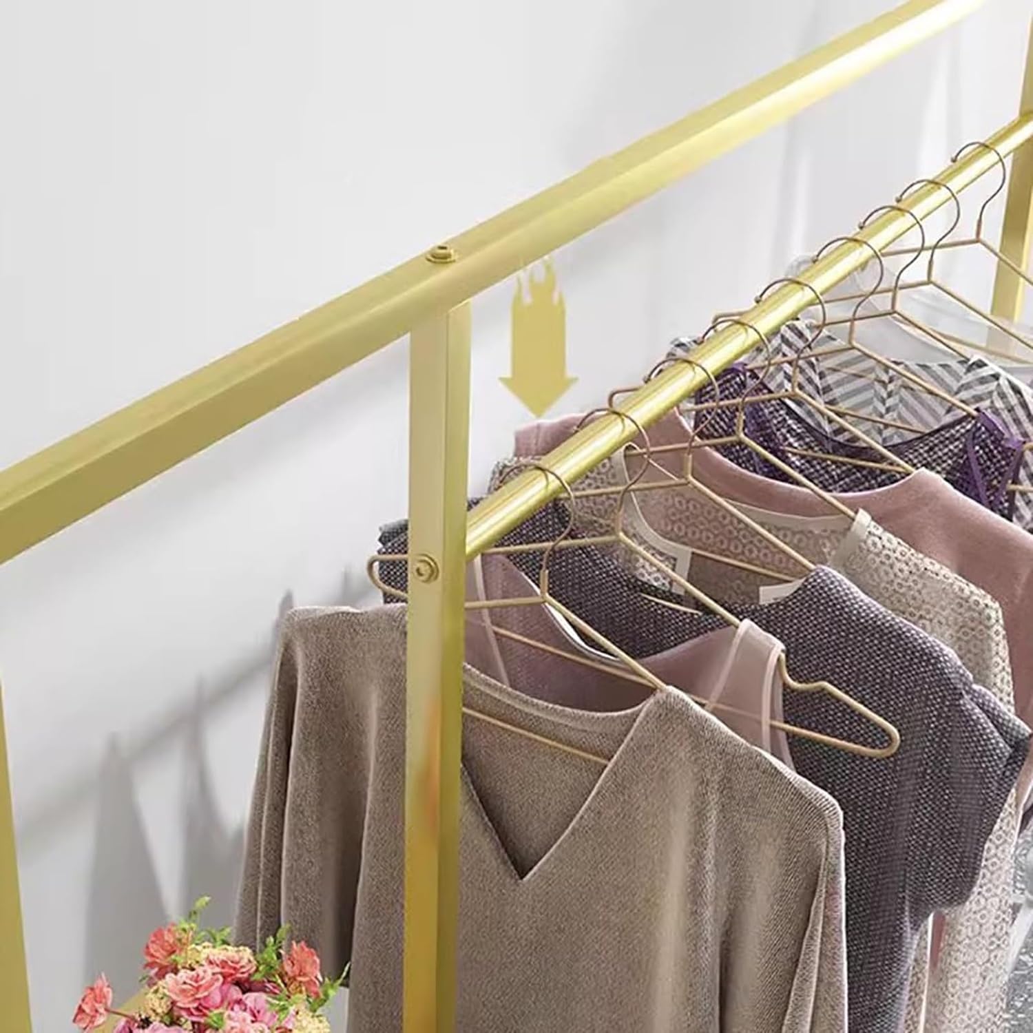 Hangers Display Stand - Garment Rack With Shelf, Metal Clothing Rack Free Standing Closet Organizer With 5 Tier Shelf,Large Clothing Display Stand For Home, Clothing Stores Organizer Shelf(Color:Gold)