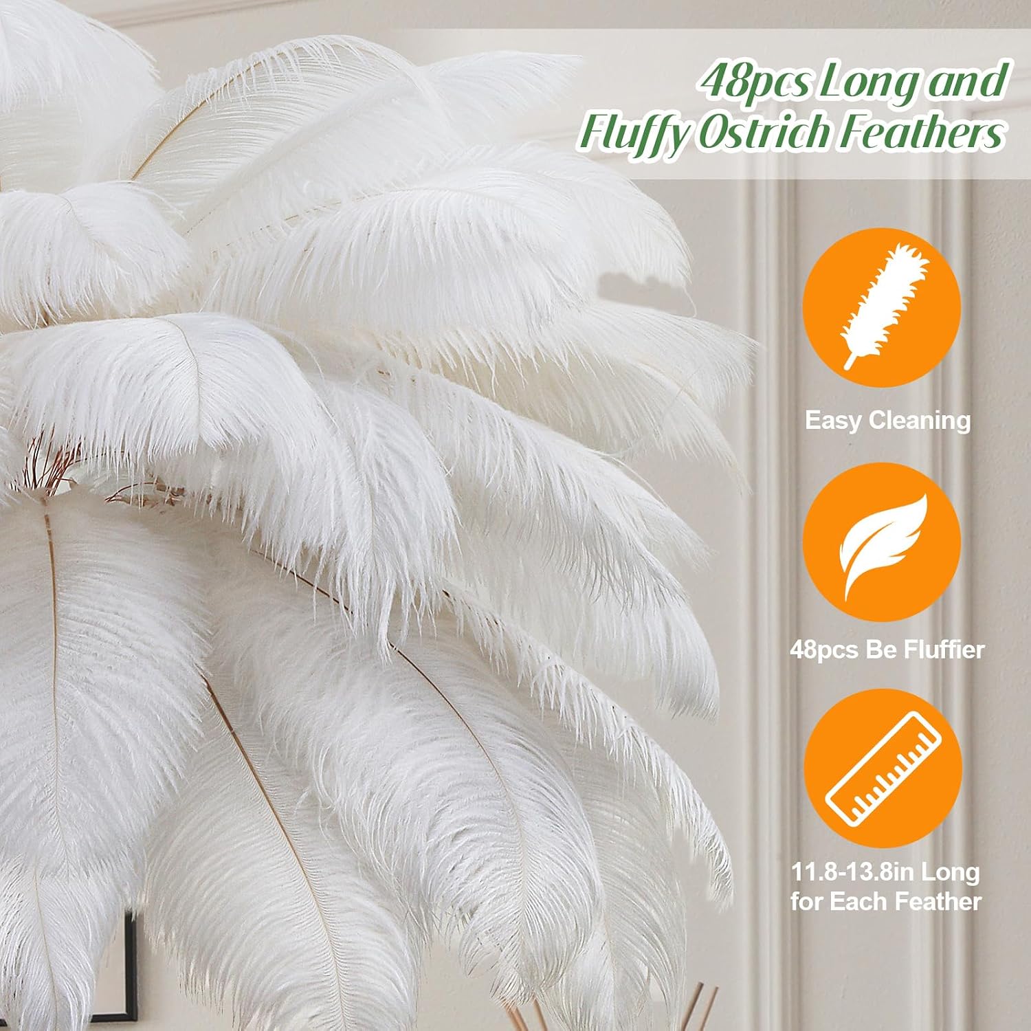 Feather Floor Lamp for Living Room, Fluffy Ostrich Feathers Lamp, Rose Gold Color Body, 3 Color Temperatures Modern Funky Arc Tall Standing Lamp for Bedroom Inclued Bright LED Bulbs (White)