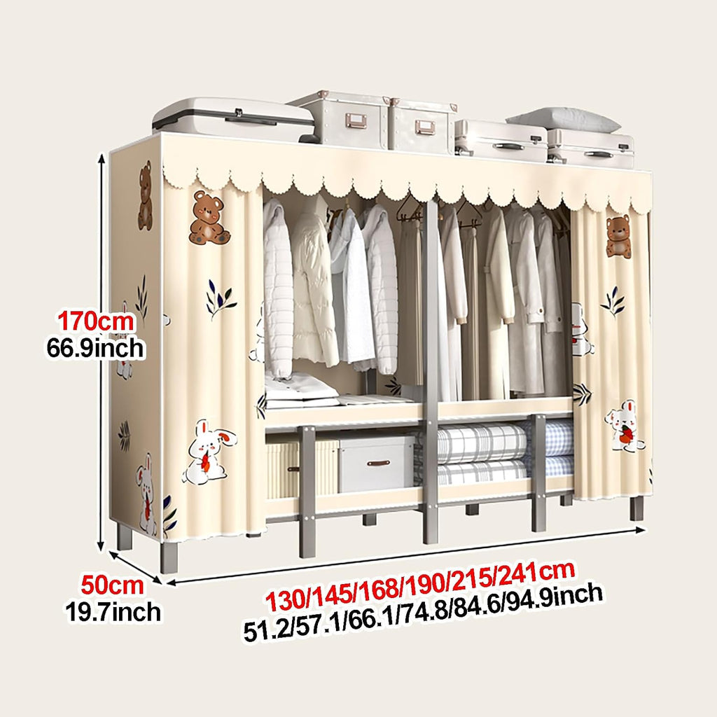 Portable Wardrobe Closet With Cover, Heavy Duty Clothes Rack With Cover, Freestanding Coat Storage Garment Racks, For Bedroom Hanging Clothes(E,215cm/84.6inch)