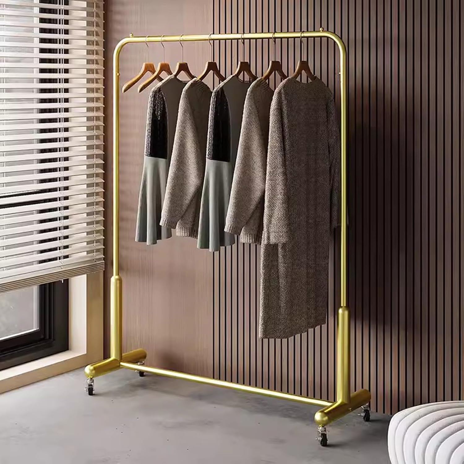 Heavy duty Garment rack Modern Heavy Duty Clothes Rail With Wheels, Rolling Clothing Rack For Hanging Clothes, Freestanding Coat Rack For Bedroom And Living Room, 280 Lb Load Capac (Gold 120X40X155CM