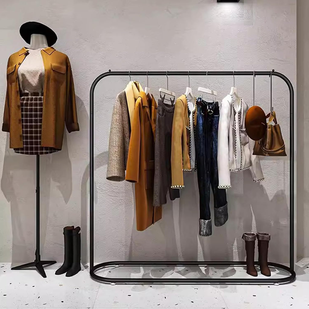 Heavy Duty Coat Rack, Garment Rack Modern Black Metal Clothes Rail for Hanging Clothes Commercial Heavy Duty Clothing Rack Freestanding Retail Display Rack Easy to Assemble (100X40X145CM)