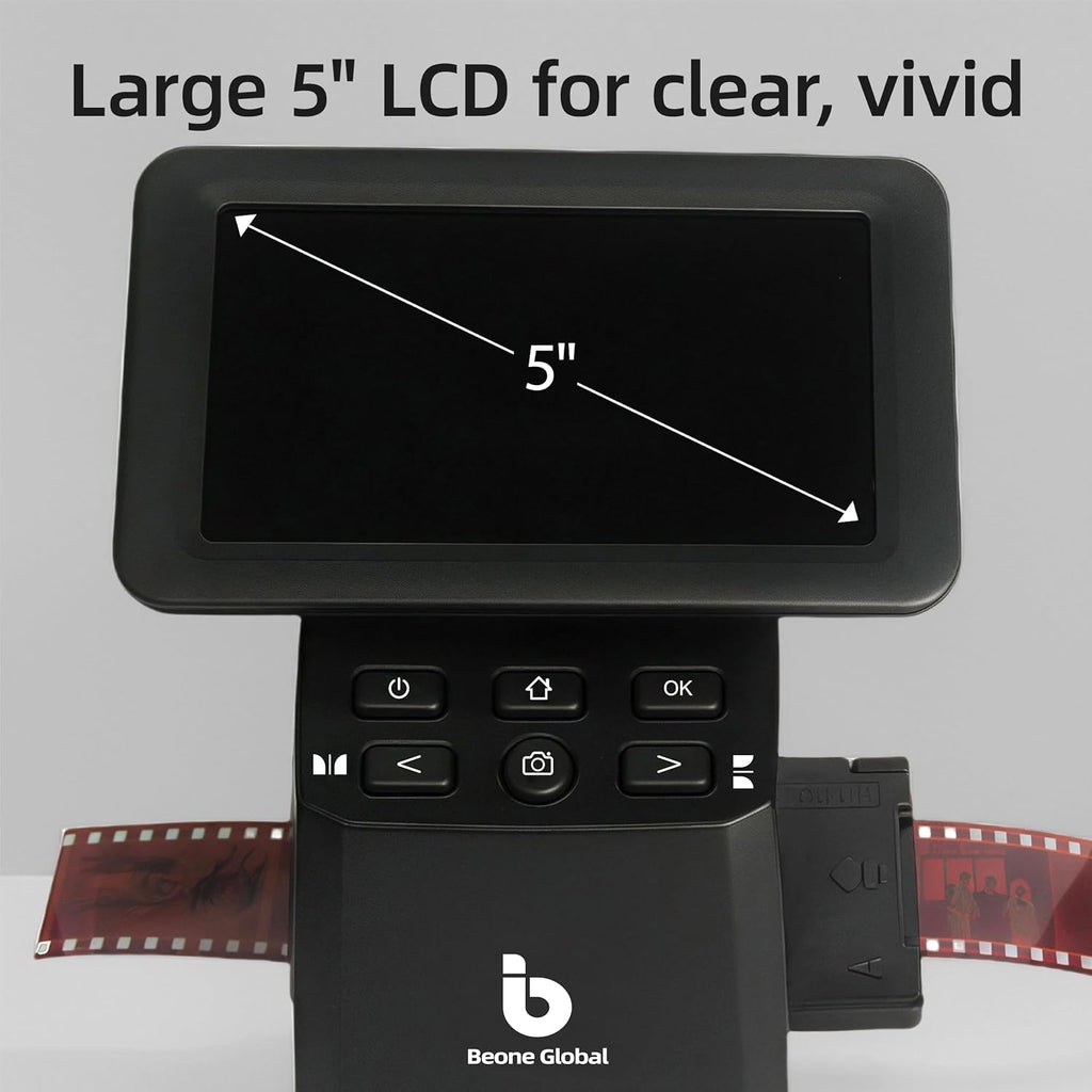 BEONEGLOBAL ClearScan S5 Film Scanner High-Resolution Film&Slide Scanner with 5' LCD – Convert 135, 126, 110 Super8 Negatives and Slides to 24MP Digital JPEG Photos Quickly