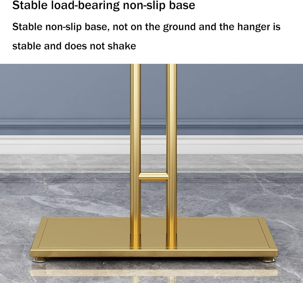Boutique Metal Hanger Garment Display Stand, Creative Gold 2-Way Clothing Rack with Straight Arms Entrance Porch Hanging Garment Rack, Suit Shirts Freestanding Garme,Golden T Shape-80 * 130CM