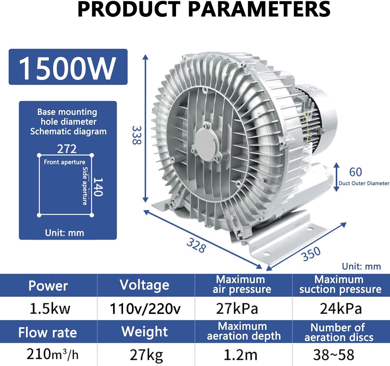 Single Phase Industrial Vortex Blower Pump for Aquaculture & Fish Tanks - Aluminum Alloy Air Blower for Sewage Aeration & Aquarium Applications