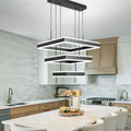 O'NEELDY LED Pendant Light Fixture, 20.47'' Modern Chandelier Square Rings Adjustable Height Black Pendant Lighting 3 Lights Kitchen Island Chandeliers for Dining Room, 6000K