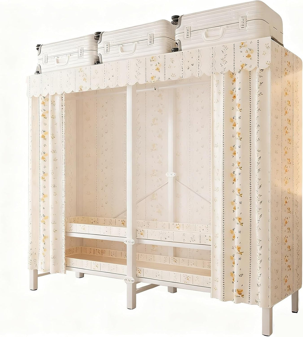 Portable Closet Wardrobe, Folding Garment Rack, Sturdy Large Wardrobe,Storage Organizer with Shelves and Cover(168cm/66.2in)
